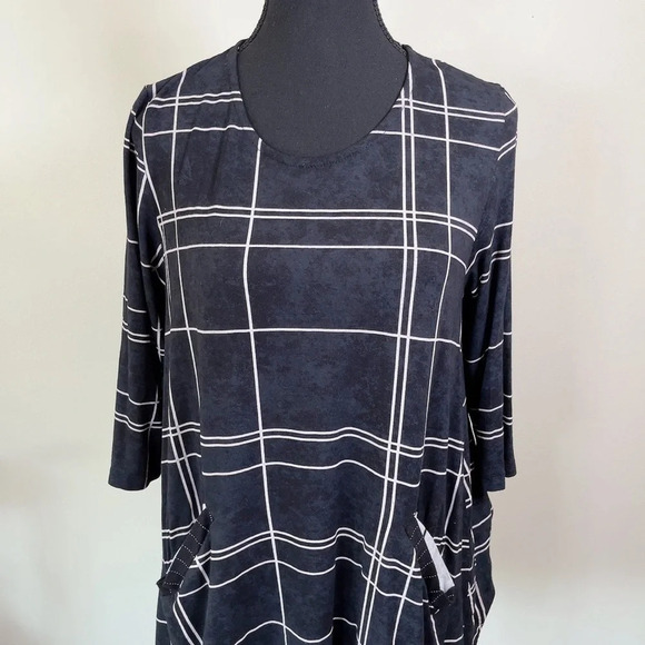 Alembika Windowpane Mineral Wash 3/4 Sleeve Pocket Tunic - Picture 4 of 14